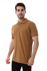 Pique Pattern Turn Down Collar Polo Shirt