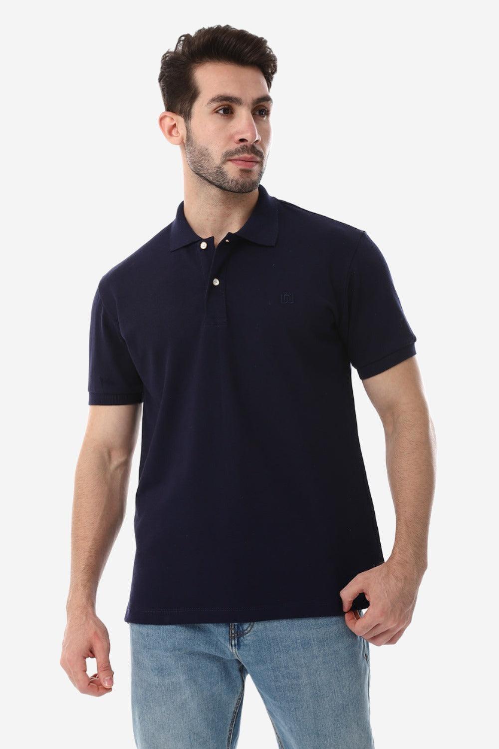 Pique Pattern Turn Down Collar Polo Shirt