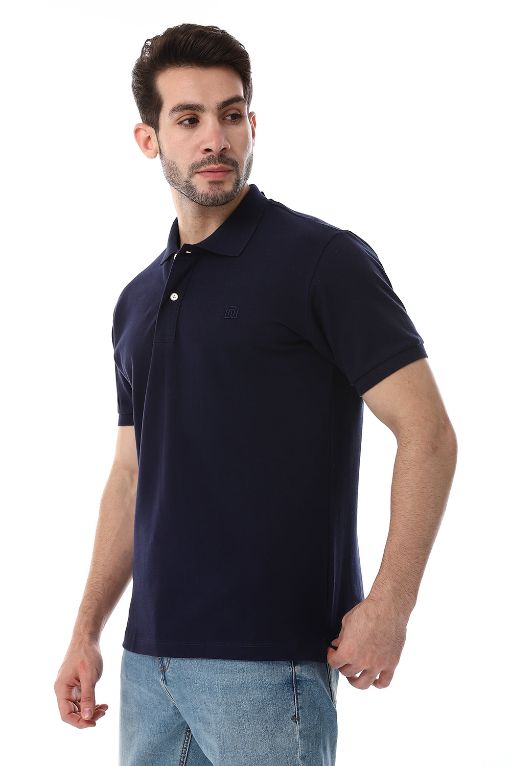 Pique Pattern Turn Down Collar Polo Shirt