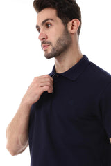 Pique Pattern Turn Down Collar Polo Shirt