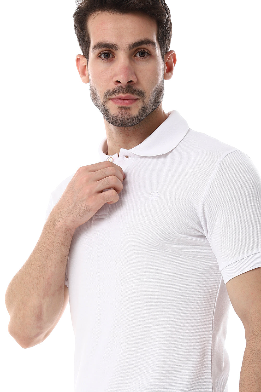 Pique Pattern Turn Down Collar Polo Shirt