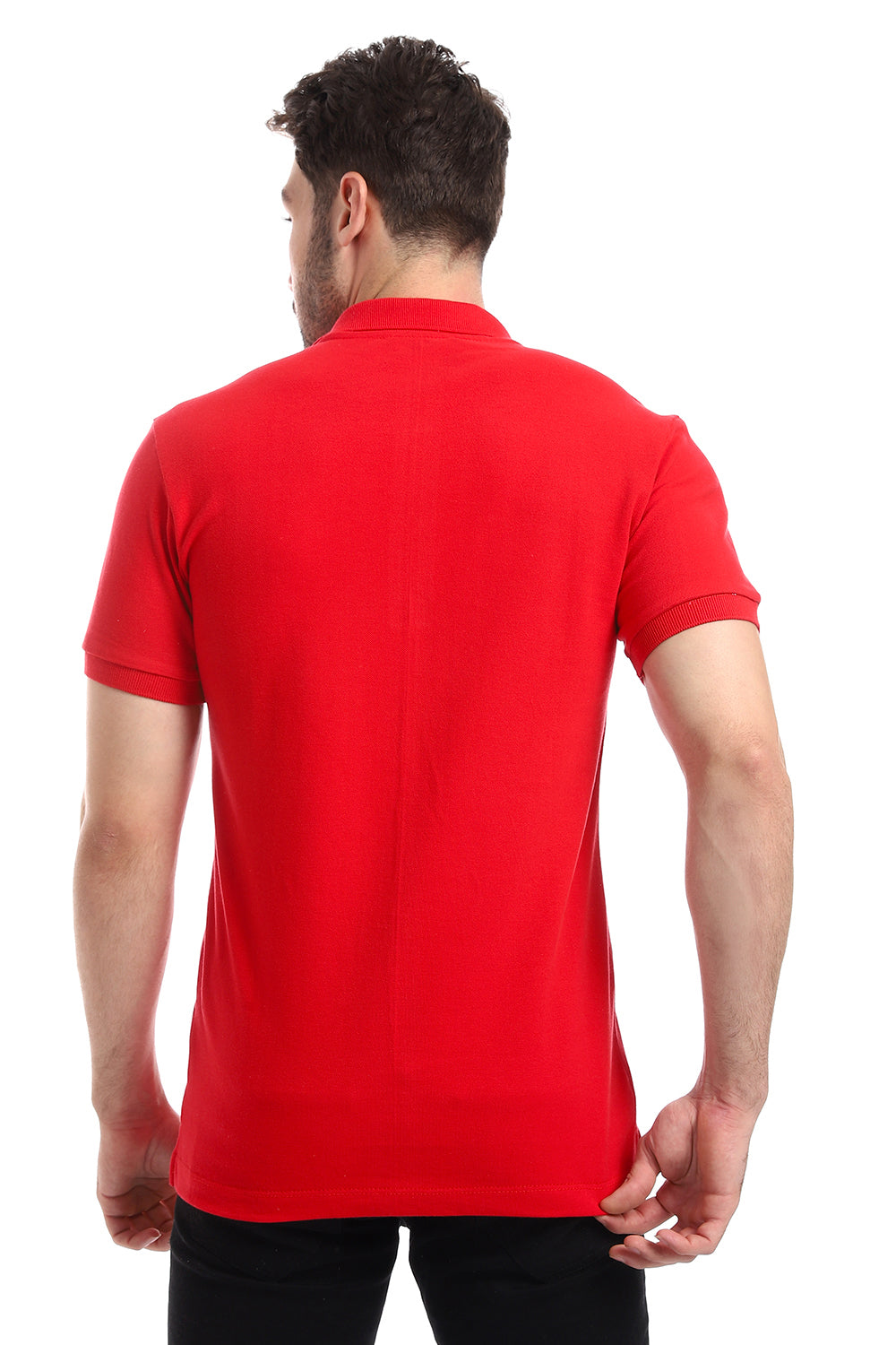 قميص بولو منقوش بشعار الماركة على الصدر - أحمر
