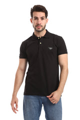 Pique Pattern Turn Down Collar Polo Shirt