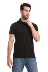 Pique Pattern Turn Down Collar Polo Shirt