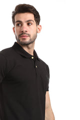 Pique Pattern Turn Down Collar Polo Shirt