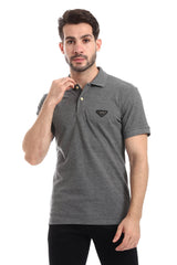 Pique Pattern Turn Down Collar Polo Shirt