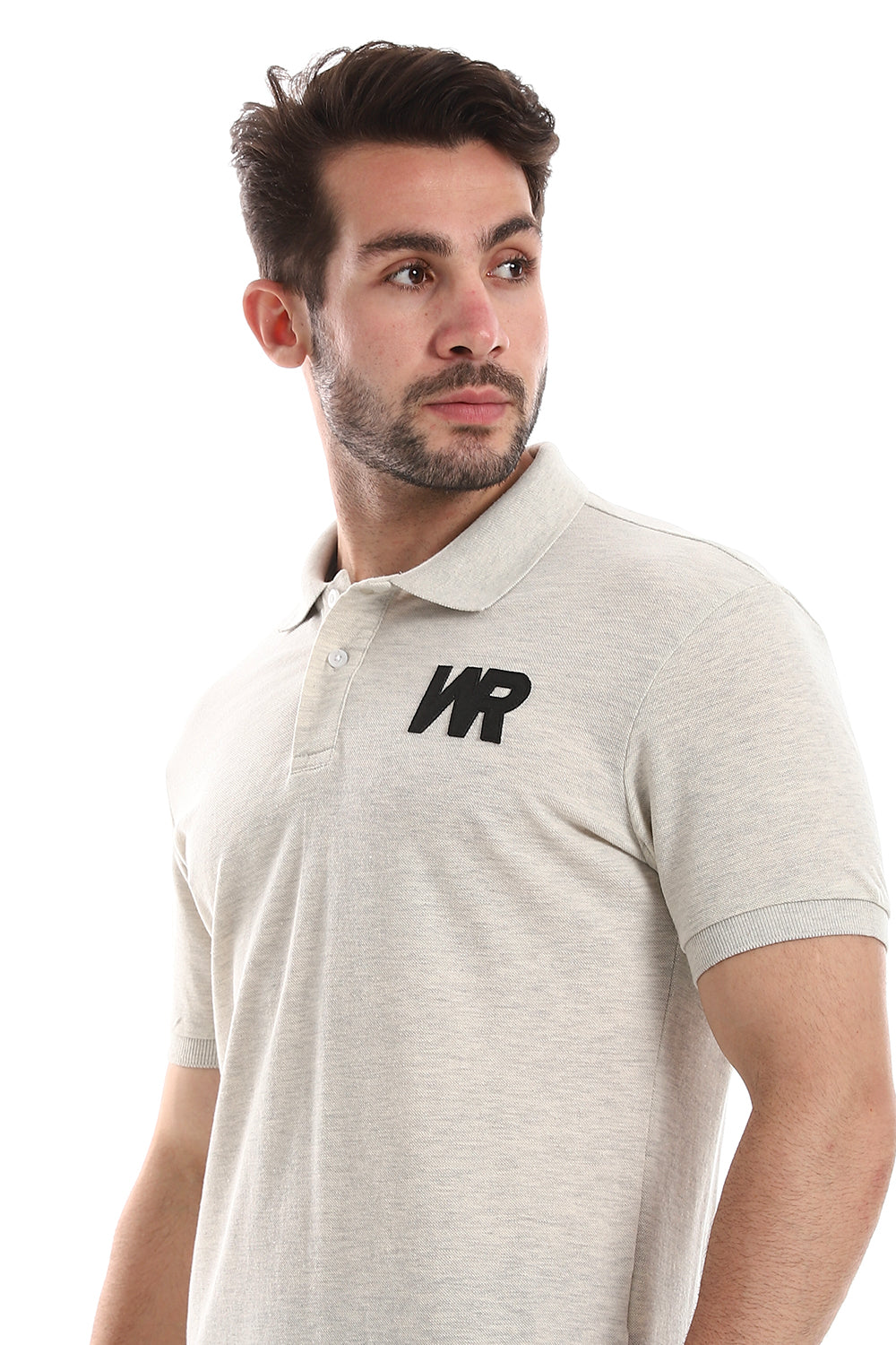 قميص بولو كلاسيكي "WR" بطبعة جانبية – رمادي