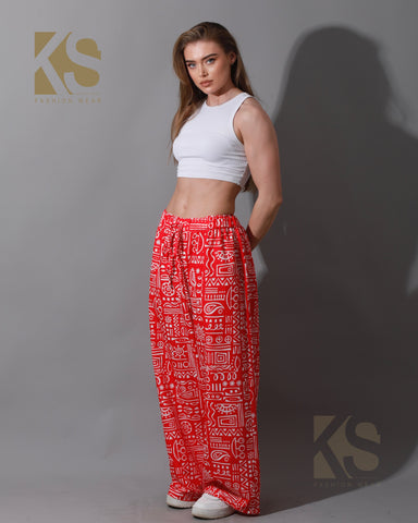 Printed Wide Leg Trousers