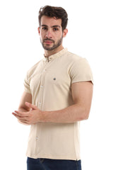 Mandarin Collar Half Sleeves Button Down Shirt