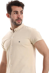 Mandarin Collar Half Sleeves Button Down Shirt