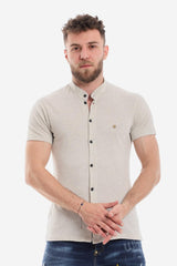 Mandarin Collar Half Sleeves Button Down Shirt