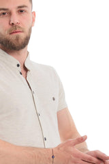 Mandarin Collar Half Sleeves Button Down Shirt