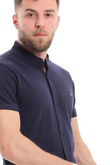 Mandarin Collar Half Sleeves Button Down Shirt