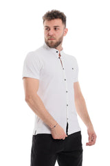 Mandarin Collar Half Sleeves Button Down Shirt