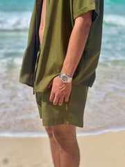 Olive Green Linen Shorts