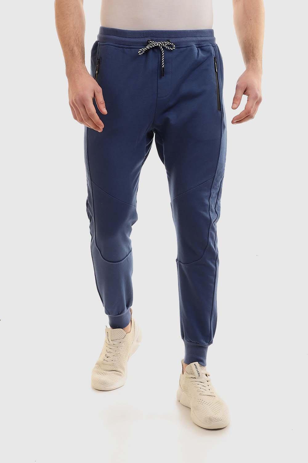 Solid Elastic Waist With Drawstring Pants - Indigo