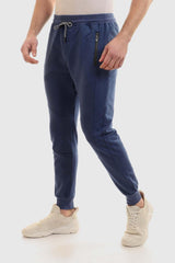 Solid Elastic Waist With Drawstring Pants - Indigo