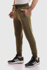 Fully Ribbed Plain Sweatpants - Olive