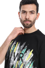 Printed Regular Fit Slip On T-Shirt - Black, Yellow & Green