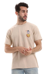 Chest & Back Short Sleeves Printed Tee - Neutrals