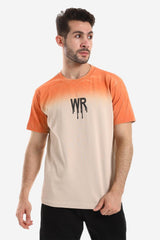 Gradient Colors Short Sleeves T-Shirt - Halloween Orange & Neutrals