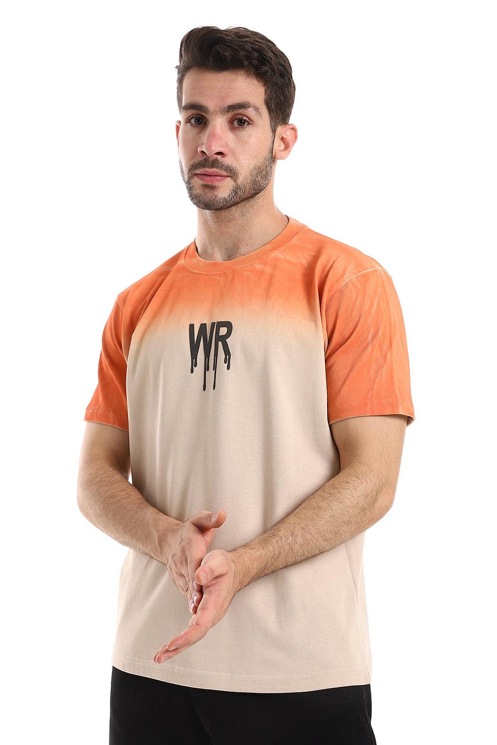 Gradient Colors Short Sleeves T-Shirt - Halloween Orange & Neutrals