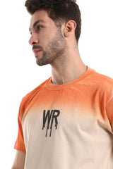 Gradient Colors Short Sleeves T-Shirt - Halloween Orange & Neutrals