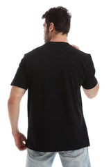 Black Round Neck Front Printed Cotton Men Tee