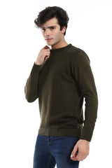 Knitted Pullover With Ribbed Hem - *-Olive