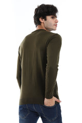 Knitted Pullover With Ribbed Hem - *-Olive