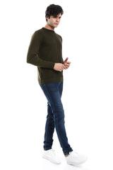 Knitted Pullover With Ribbed Hem - *-Olive