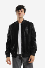 Textured Leather Zipper Closure Lightweight Jacket