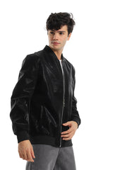 Textured Leather Zipper Closure Lightweight Jacket