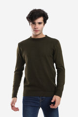 Knitted Pullover With Ribbed Hem - *-Olive