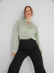 Light green keyhole neckline blouse