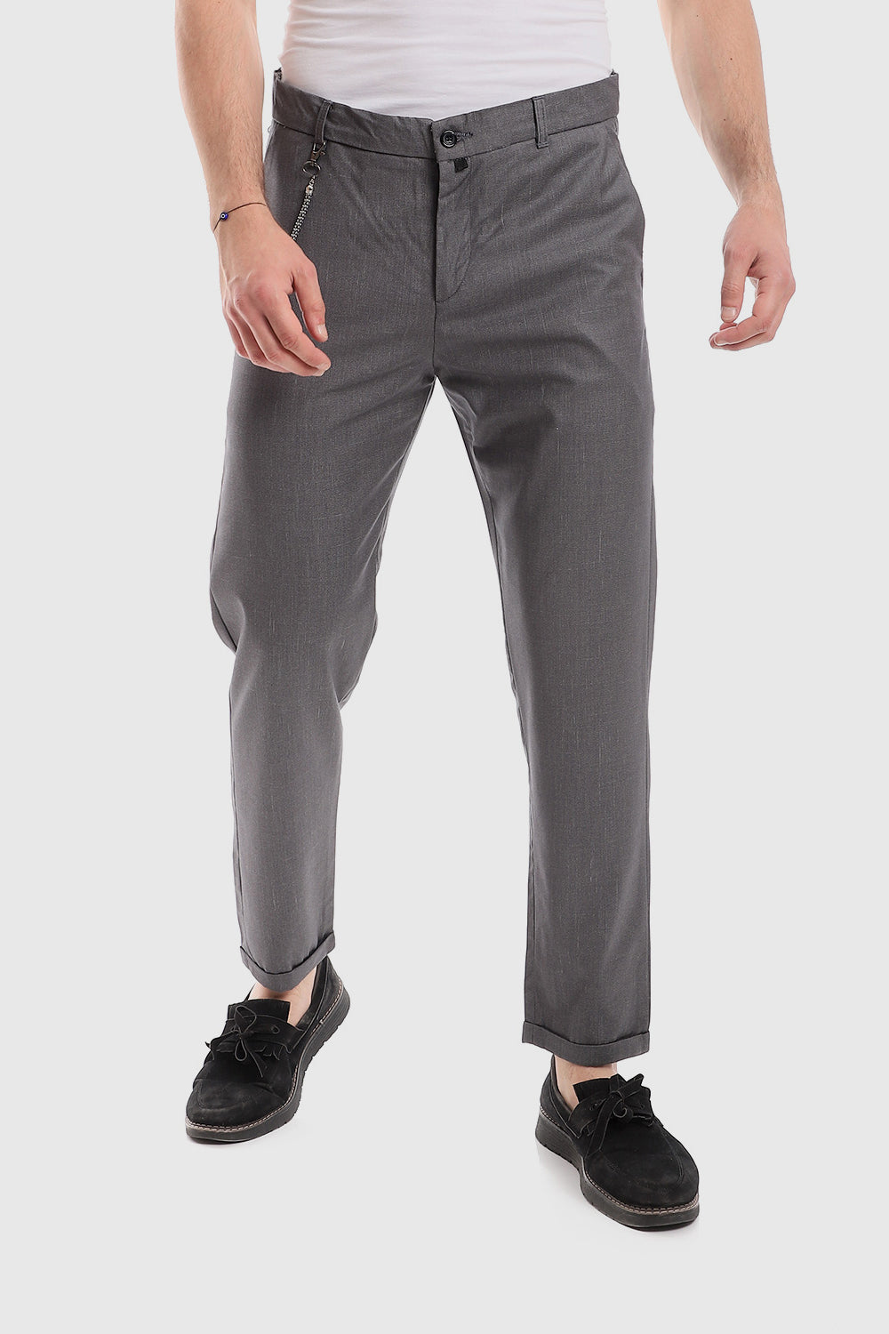 Slub Pattern Classic Chino Pants – Grey