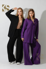 Long Shirt & Wide Leg Trousers Set