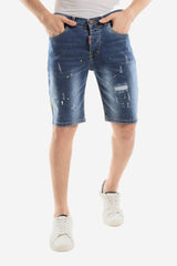 Splatter Pattern Ripped Medium Washed Jeans Shorts