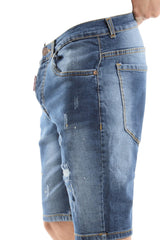 شورت جينز ممزق متوسط ​​الحجم بنمط بقع