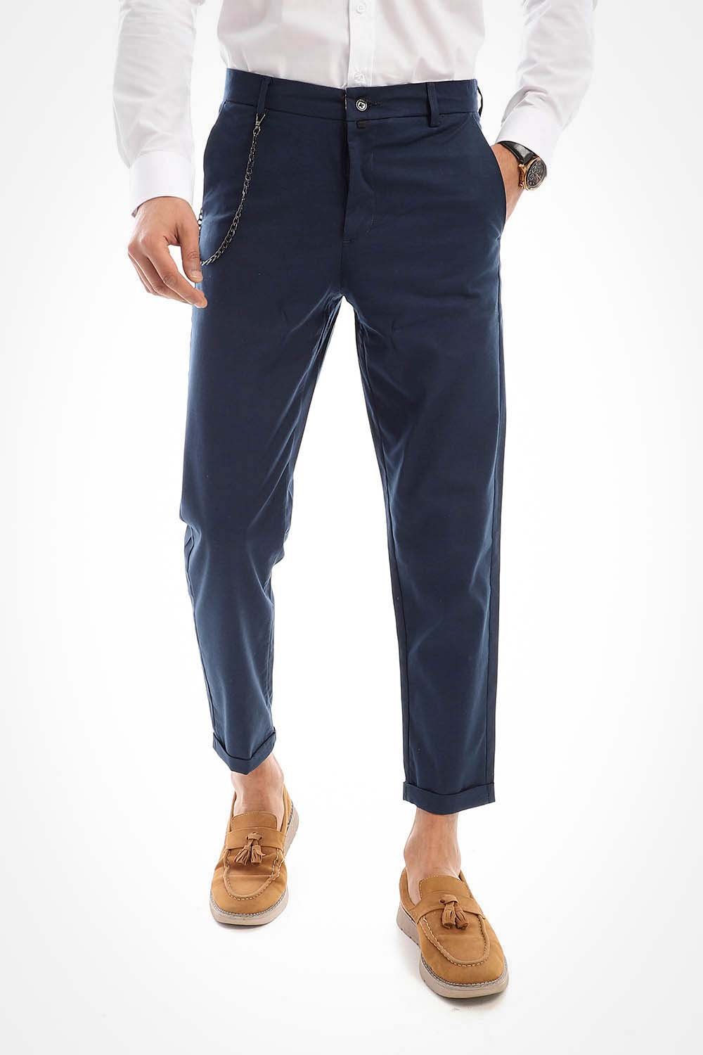 Slim Fit Pants With Decorative Chain – NAVY