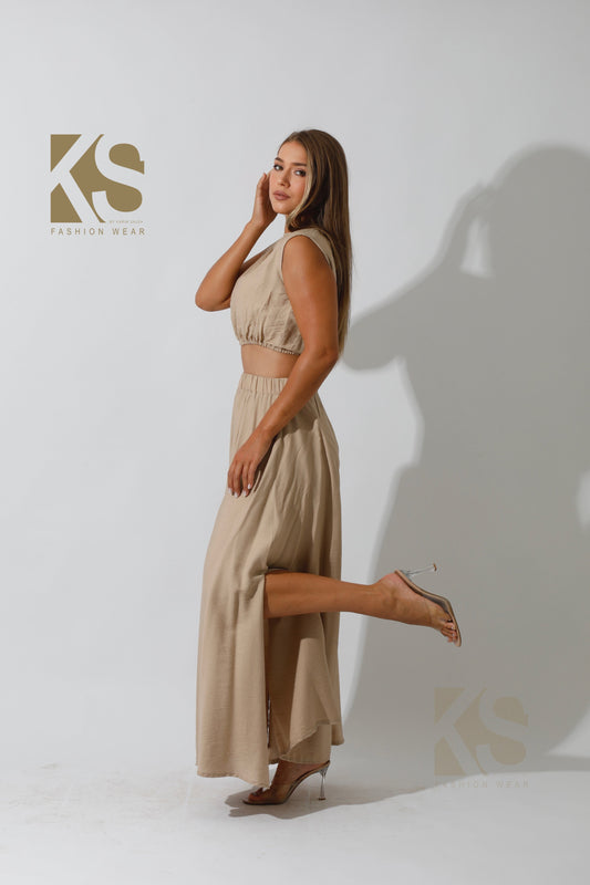 Crop Top & Maxi Side Slite Skirt
