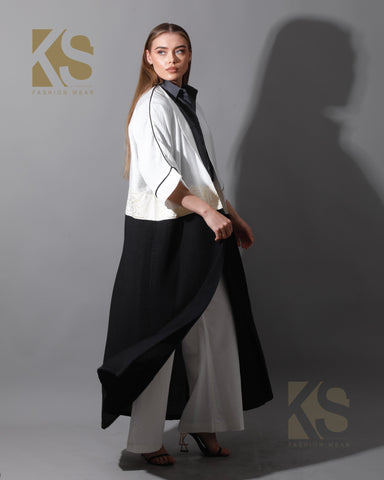 Double Colored Arabic Kaftan - White & Black