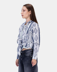 White and Blue Printed Blouse