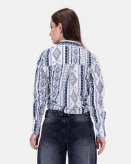 White and Blue Printed Blouse