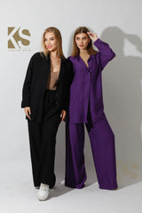 Long Shirt & Wide Leg Trousers Set