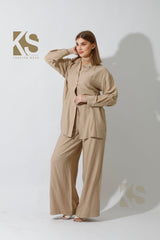 Long Shirt & Wide Leg Trousers Set