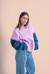 Denim Sleve Scuba Jumper - Lavender