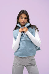 Willow Fuzzy Baby-Blue Sleeveless Jacket