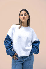 Denim Sleve Scuba Jumper - Light Grey