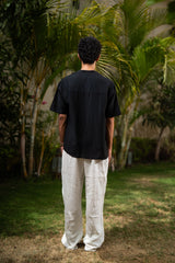 Oversized Short Sleeve Linen Shirt - Black